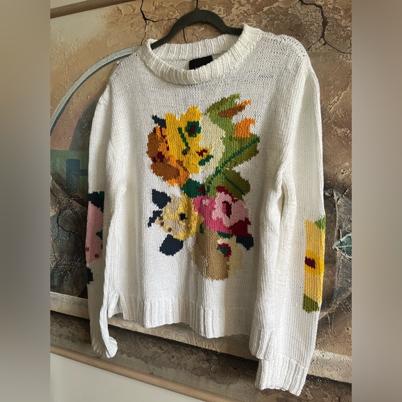 SMYTHE X AUGDEN FLORAL INTARSIA CREW Sweater- WHITE MULTI - Picture 5 of 15